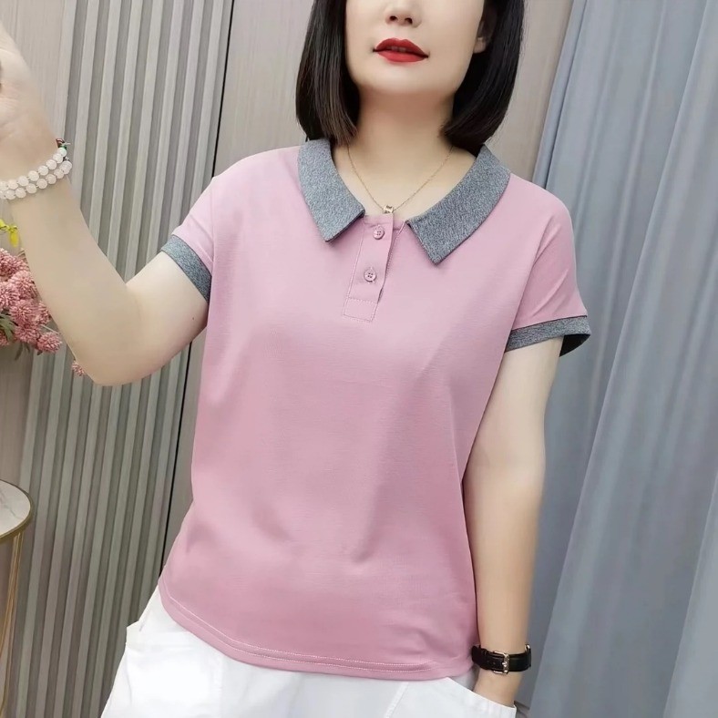 Blus untuk wanita ukuran besar kaos Wanita lengan pendek mode ibu Atasan Wanita