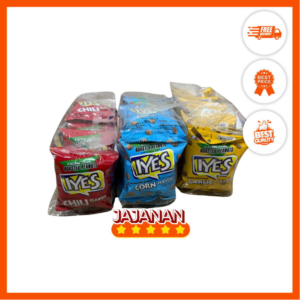 

Iyes Kacang Oven Roasted Peanuts Rasa Bawang/Jagung/Pedas 1 Pack isi 10 pcs+GRATIS 1 12gr