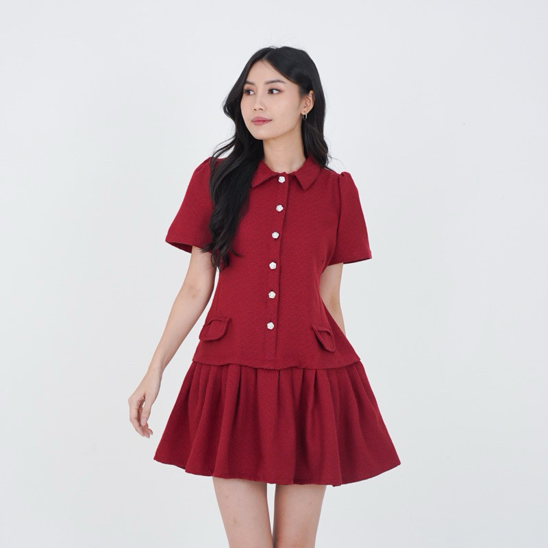 BAROSHOP NOVA Dress tweed - tweed dress - dress kantor - dress kondangan