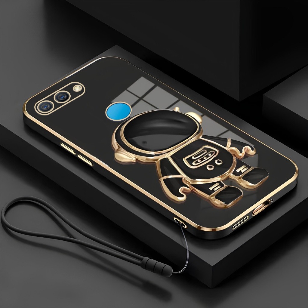 Soft Case Import Oppo F9 A12 A7 A5s Dudukan Lipat Astronot Plating Free Tali Lanyard Hp