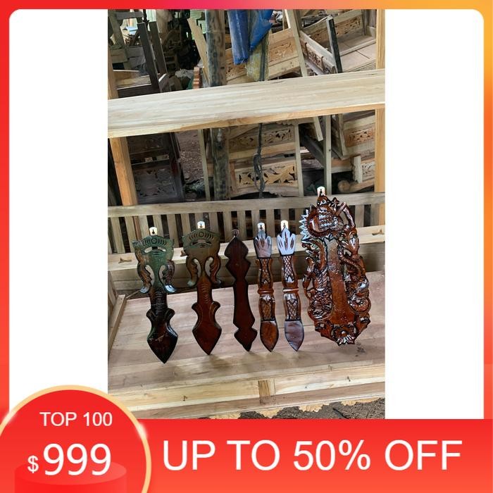 blawong keris besar ukir naga dan blawong kecil isi 1 dari kayu mahoni finishing melamin bk Keris se