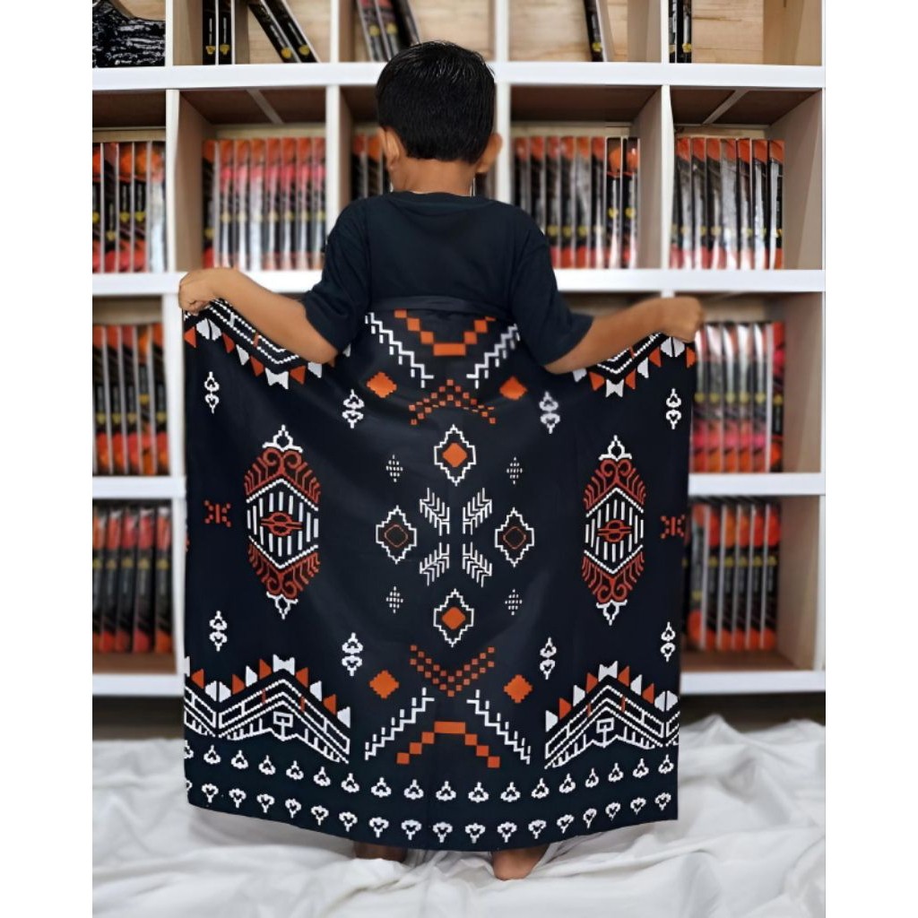 Sarung Anak Kecil TK PAUD 3 - 8 Tahun Hitam Batik Motif Etnik Songket Katun Prima/Terbaru