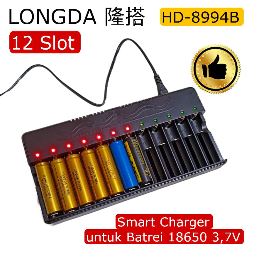Smart Charger Batrei Lithium 18650 3,7V 12 Slot LONGDA HD-8994B