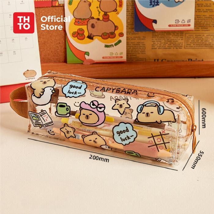 

TERLARIS~[ Mall 2547] THTO Layer Tas Tempat Pensil Case Pouch Anak Sekolah Capybara Transparan PVC Stationery Kantor A112 - Capybara Luck