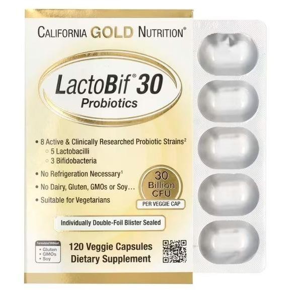 

California Gold Nutrition LactoBif 30 Probiotik – 30 Miliar CFU, 120 Kapsul, Tanpa Gluten & GMO, Cocok untuk Vegetarian
