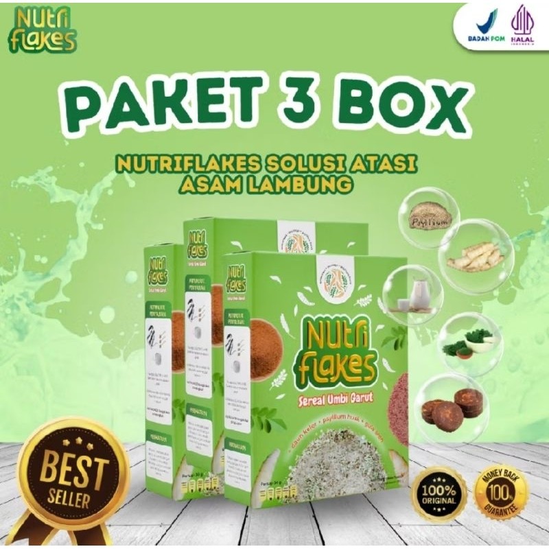 

Paket 3 Box - Nutriflakes Sereal Umbi Garut Obati Maag, Asam Lambung & Gers