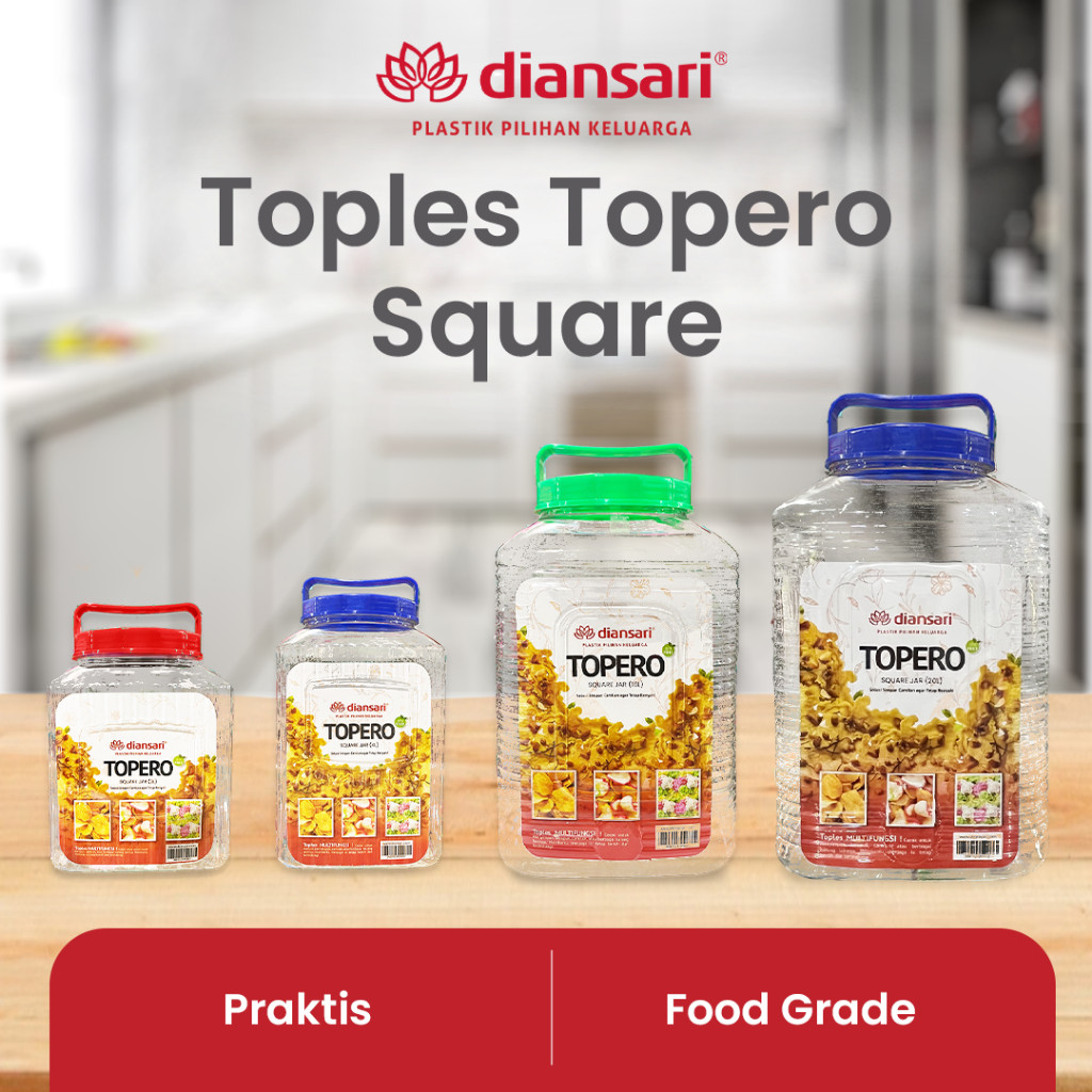 Toples Topero Square  / Toples Plastik PET Bening Drat / Toples Kerupuk Drat Kotak 3L 4L 16L 20L