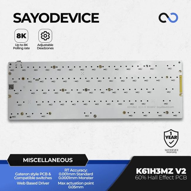 SayoDevice K61H3MZ V2.0-R 8K HE PCB Hall Effect 60% Gaming Keyboard Rapid Trigger SOCD RDT
