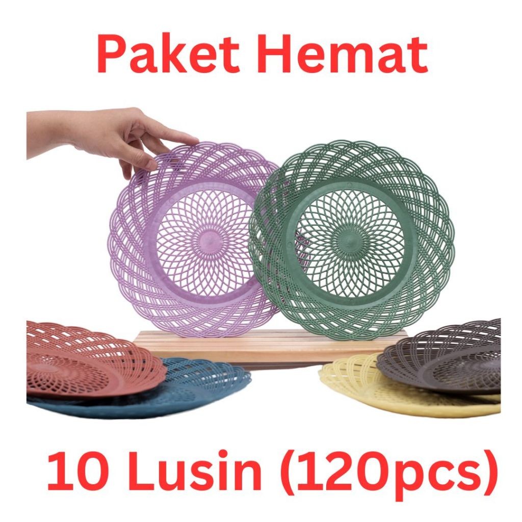 LJR Piring Rotan Plastik Anyaman 23cm Random- 10 Lusin