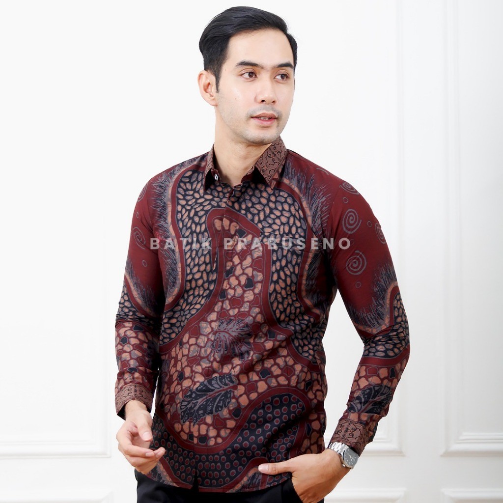WELIRANG Baju Kemaja Batik Pria Lengan Panjang Slimfit Slim Fit Original Prabuseno Official Kain Kat