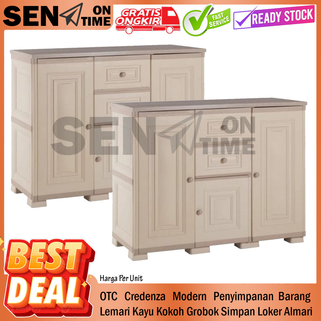 OTC Credenza Modern Lemari Minimalis Furnitur Interior Ruang Tamu Kabinet Kayu Finishing Halus Gaya 