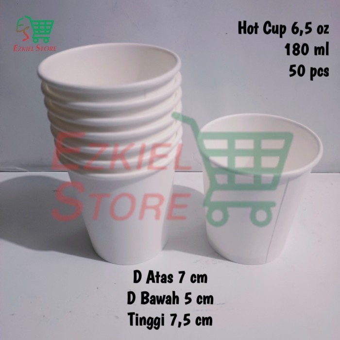Hot Cup 6,5 Oz Polos Isi 50 pcs Gelas Kopi Kertas Tahan Panas Paper Cup 6.5 oz