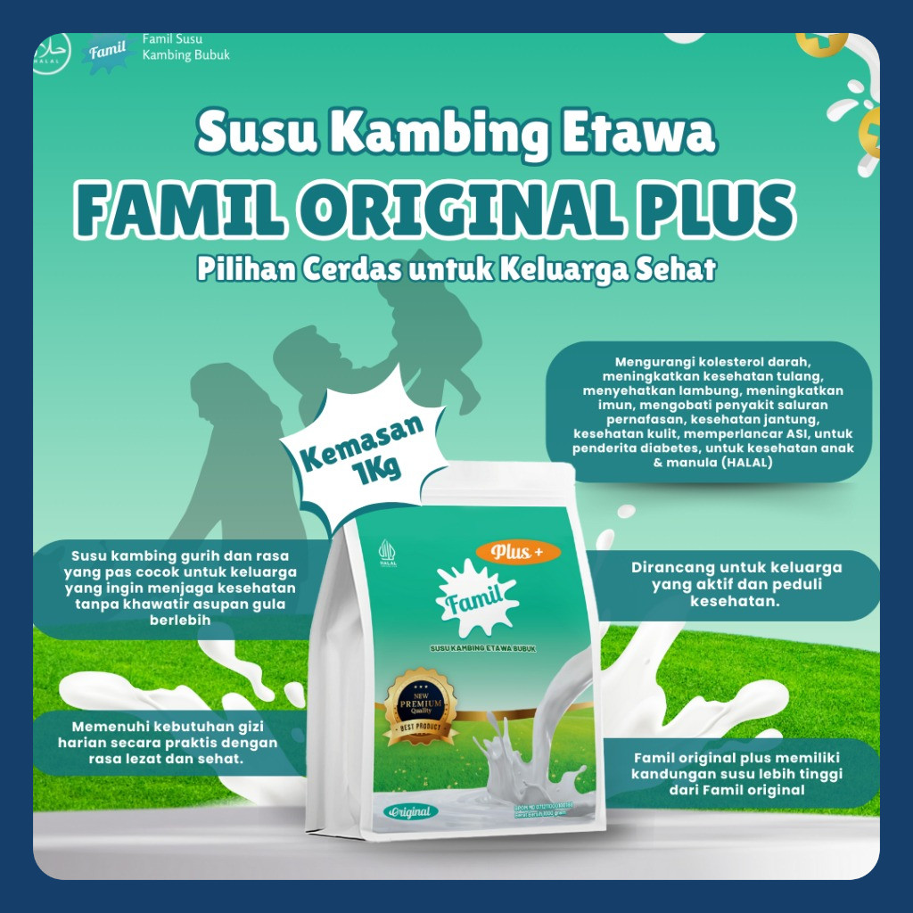 

Susu Kambing Etawa Bubuk Premium Lebih Berkualitas dan Murni 1000 gram / 1 Kg Varian Original Plus Menggemukkan Penambah Berat Badan Ideal Susu Etawa Famil Halal Aman Semua Usia