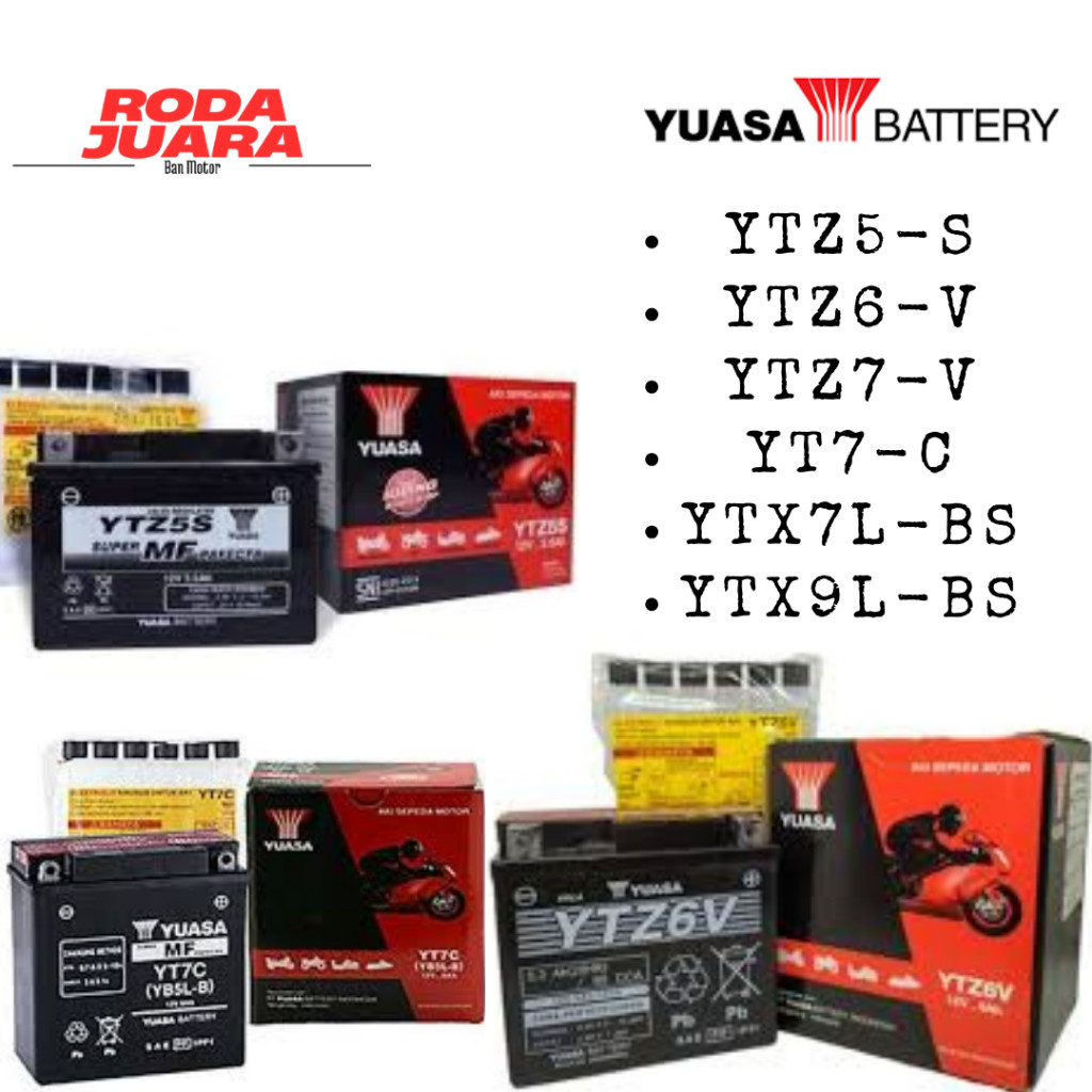 Accu Motor Yuasa  YT7C YTZ5S YTZ6V YTZ7V YTX7L-BS YTX9-BS MF AKI KERING