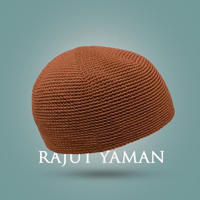 Peci Rajut Yaman Dewasa Polos Katun - Kopiah Impor Tebal - Baceno Muslim - Putih