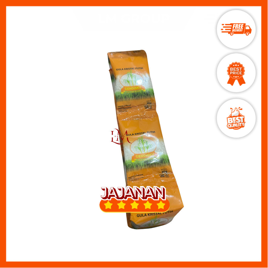 

Gula Kristal Putih Gendisku 1 Renceng isi 10 Sachet 30gr Jajanan Termurah