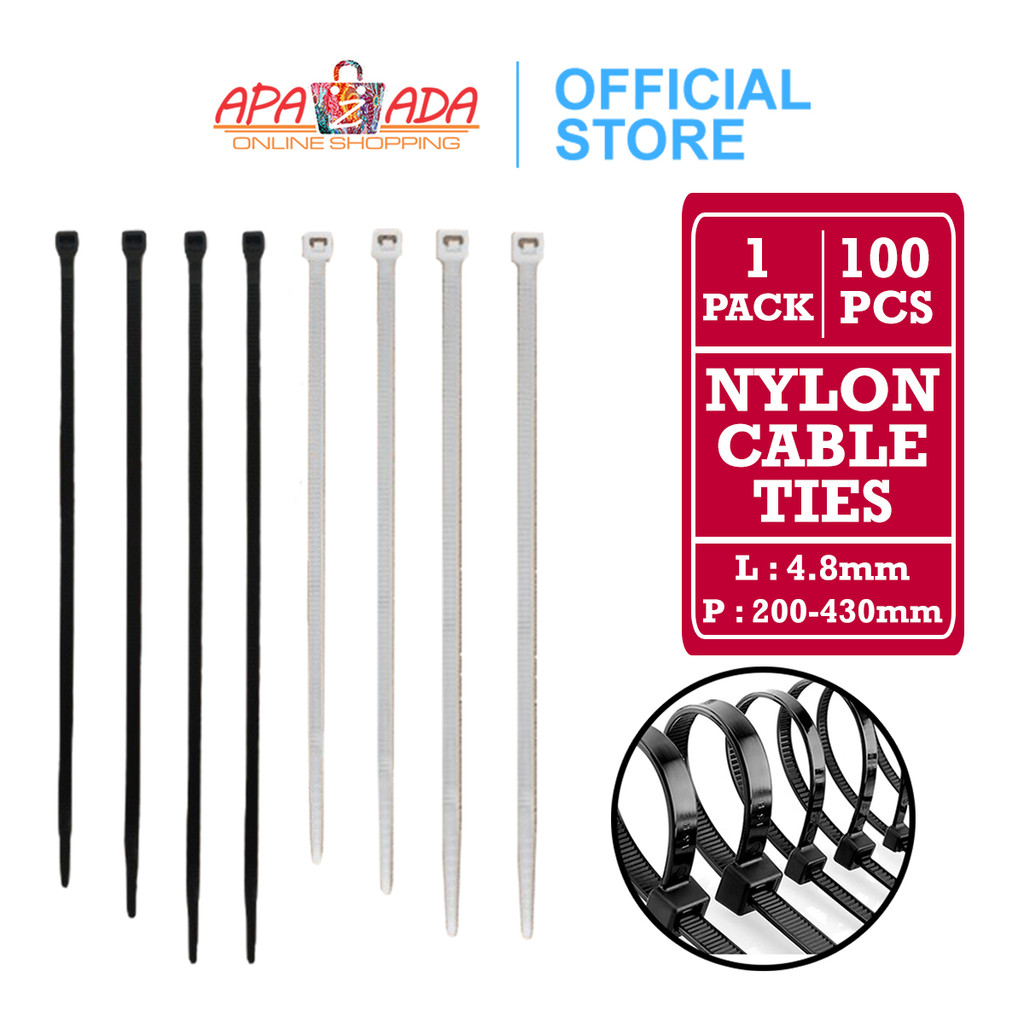 

Apazada - Kabel Ties Nylon 4.8mm Pasti Pas 100 Pcs / Nylon Cable Ties 6BAN / Pengikat Kabel Terkuat
