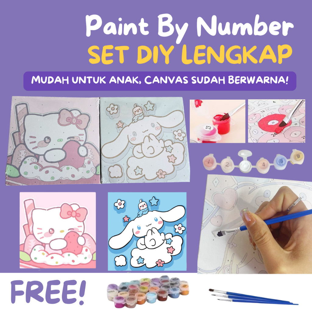 

[DISKON 70%] DIY Paint by Number Cinnamoroll Disney Kuromi Sanrio Kartun Anak Melukis Anak Canvas Painting Kit Oil Painting DIY Painting kit Lukisan Melukis Mewarnai Kanvas Nomor Prakarya Anak