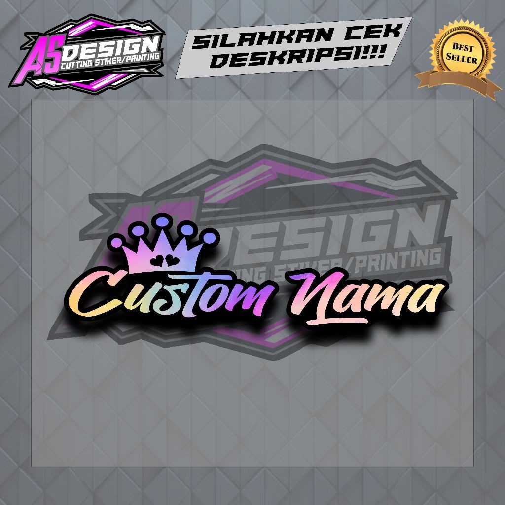 

OT STICKER STIKER CUSTOM NAMA MAHKOTA CUTE, STIKER CUTTING HOLOGRAM CUSTOM NAMA ANDA