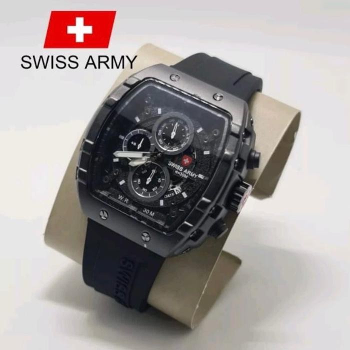 (RB Watch) Jam Tangan Pria Swiss Army SA9700 Original Rubber Chronograph Bergaransi - Hitam