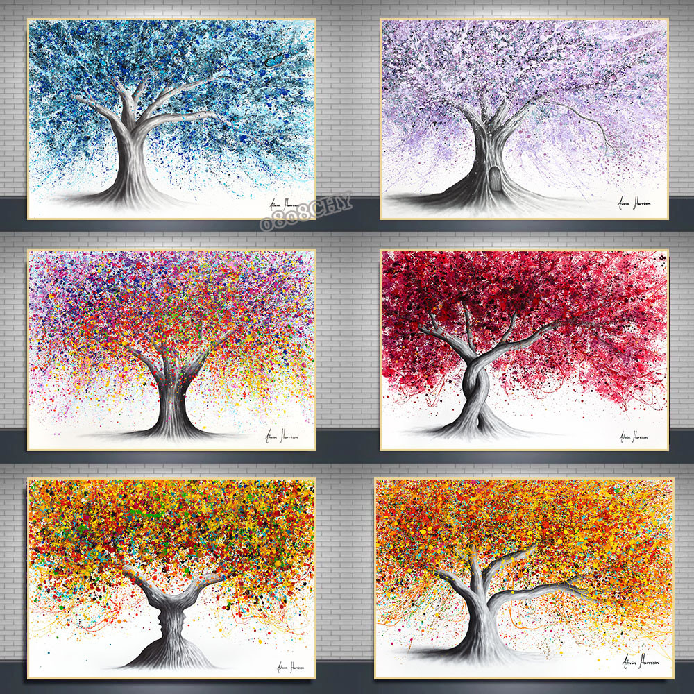 

Abstract Colorful Trees Canvas Painting Posters Prints Beautiful Tree Wall Art Pictures for Living Room Home Aisle Decoration