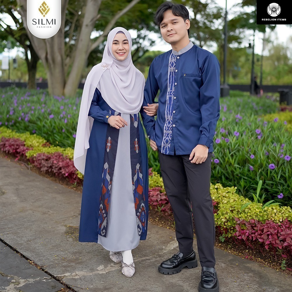 Silmi Official || Gamis Couple Pasangan Navy Dress Kondangan Kekinian || Rengganis Family By Silmi B