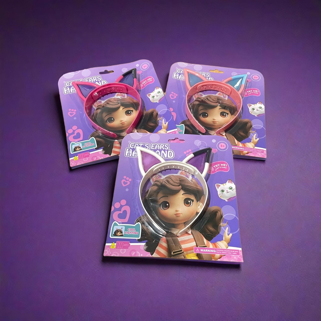 haziksport - bando gabby dollhouse lampu musik telinga kucing lucu anak
