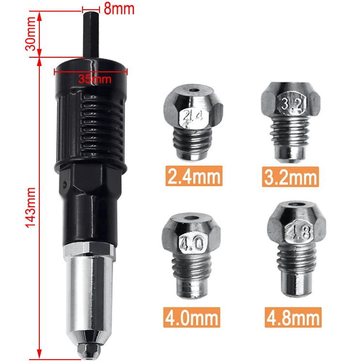 KAMEJING Adaptor Rivet Mesin Bor Adaptor Listrik Kepala Paku RIvet Tangan