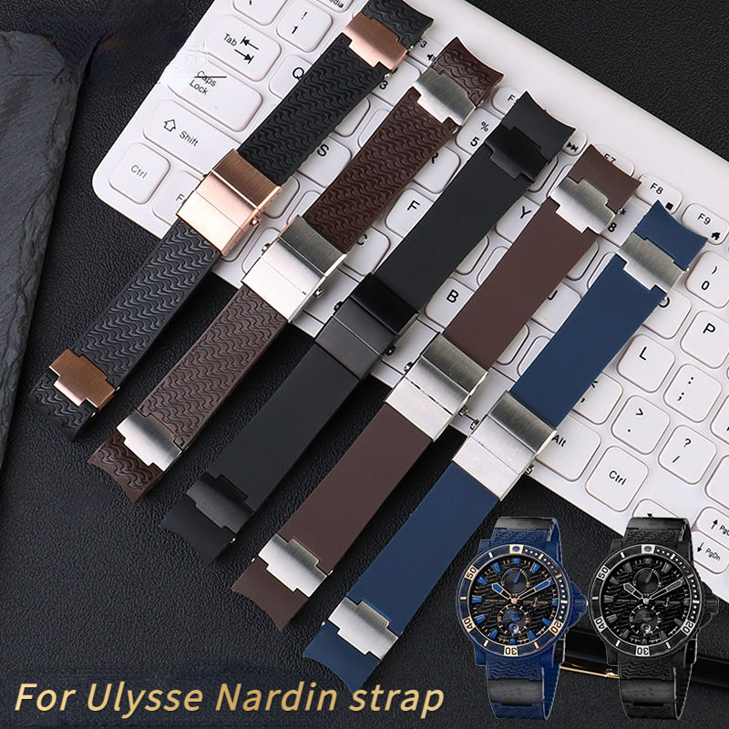 For Ulysse Nardin Silicone Rubber Watch Band 263 DIVER Curved End strap Black Brown Blue 22mm Waterp