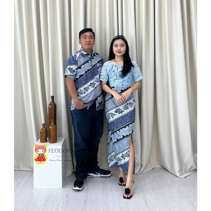 NEW  DRESS BATIK BIRU / / alena dress kebaya wanita / kebaya model terbaru / kebaya wisuda (GOOD QUA