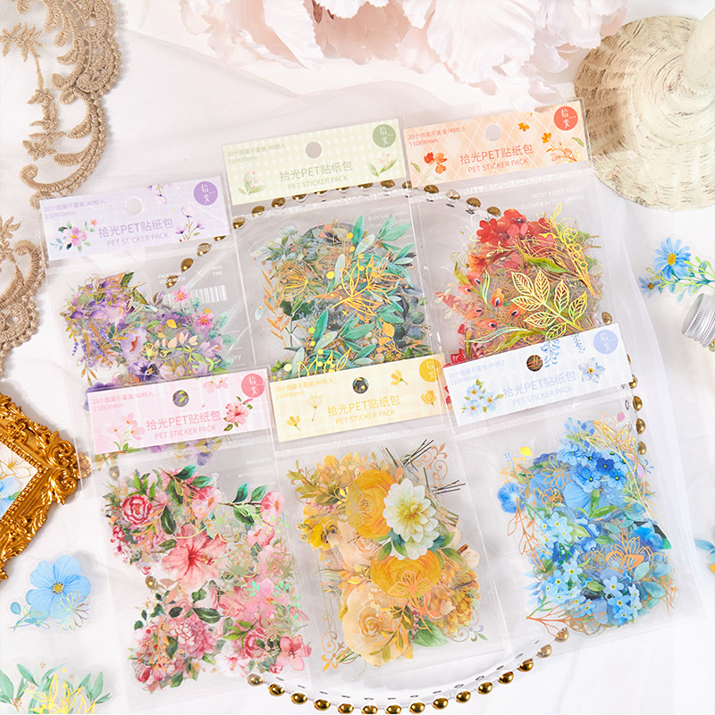 

40pcs/bag Vintage Gilding Green Leaf Flower Notebook Decorative Stickers DIY Decorative Stickers For Scrapbooking Label Diary