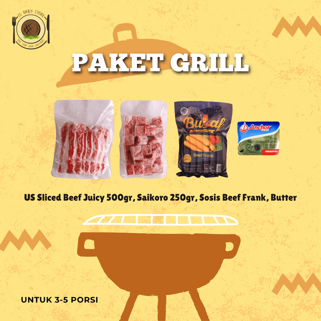 

Paket Daging Grill CSDailyStore US Slice Shortplate Saikoro Sosis BBQ Beef Halal