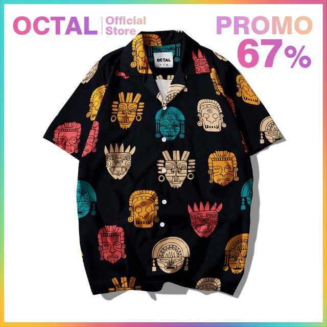 OCTAL - Kemeja Motif Pattern Pantai Printing Kasual Pria - Wanita KMP-0195