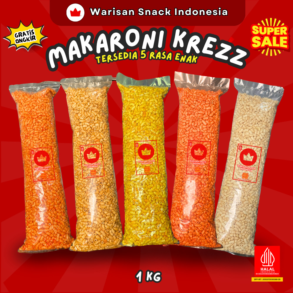 

rakkist (1 Ball) MAKARONI BANTAT WARISAN SNACK INDONESIA (1kg) Makanan Ringan Krupuk Cemilan Murah halal pedas daun jeruk