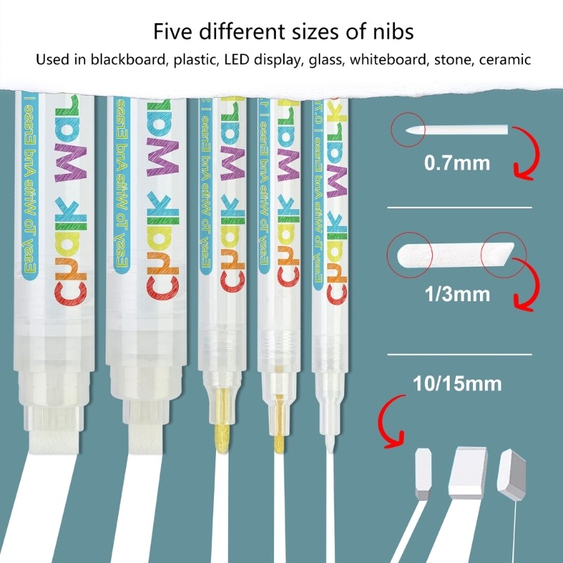 

5 Pcs alkboard Markers Liquid alk Markers White alk Pen for alkboard Blackboard Window Glass White alk Markers