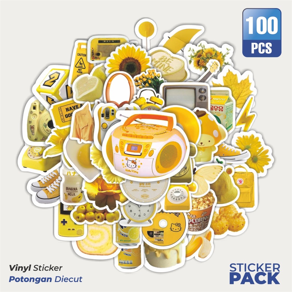 

Stiker Vinyl Stiker INS Style Yellow Waterproof Aesthetic- Untuk Laptop, Motor, dan Helm - Paper Stationery Pack