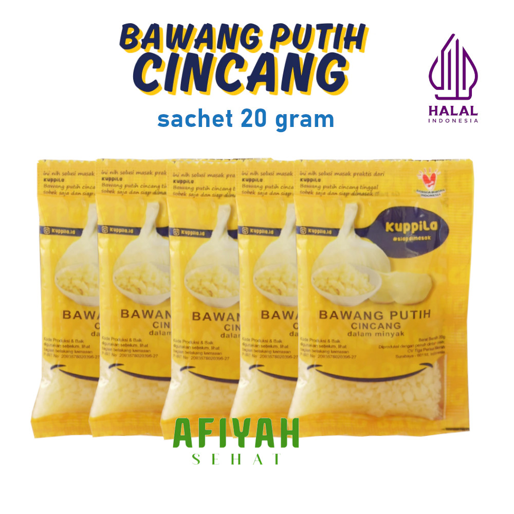 

KUPPILA Bawang Putih Cincang dalam Minyak Kemasan Sachet Siap Masak Bumbu Praktis Harian Halal