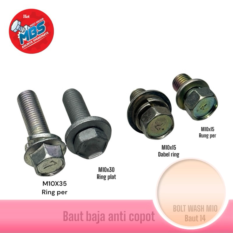BAUT 14 BAJA M10 X 35mm 30mm 15mm dabel ring baut 14 ori panjang 3,5 cm 3 cm 1,5cm ring paten anti c