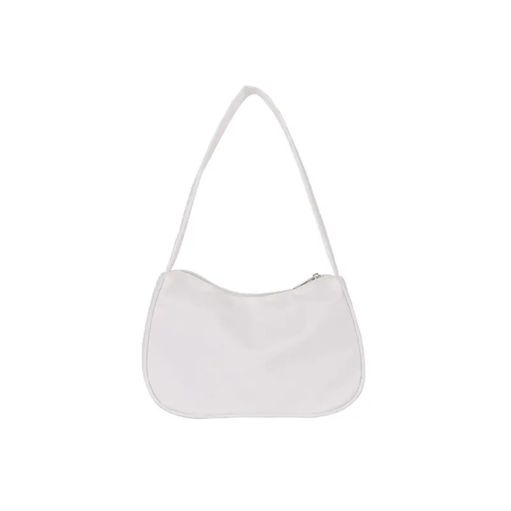 Elegant Solid Color Shoulder Bag, Women's Trendy Zipper Purse, Simple Nylon Baguette Bag