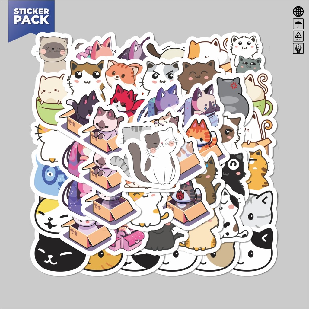 

[100PCS]Stiker Pack Stiker Super Kawai Kitties [Kucing Lucu] Aesthetic Vinyl Anti Air Dekorasi Sticker Laptop Buku Journal Koper Helm Casing HP Gitar Helm Skateboard