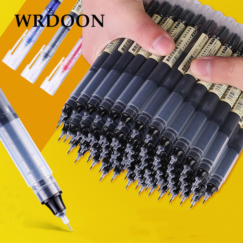 

10pcs Student Neutral Straight Liquid Type Ballpoint Gel Pen 0.5mm Black Blue Red Writing Tools School Office Stationery