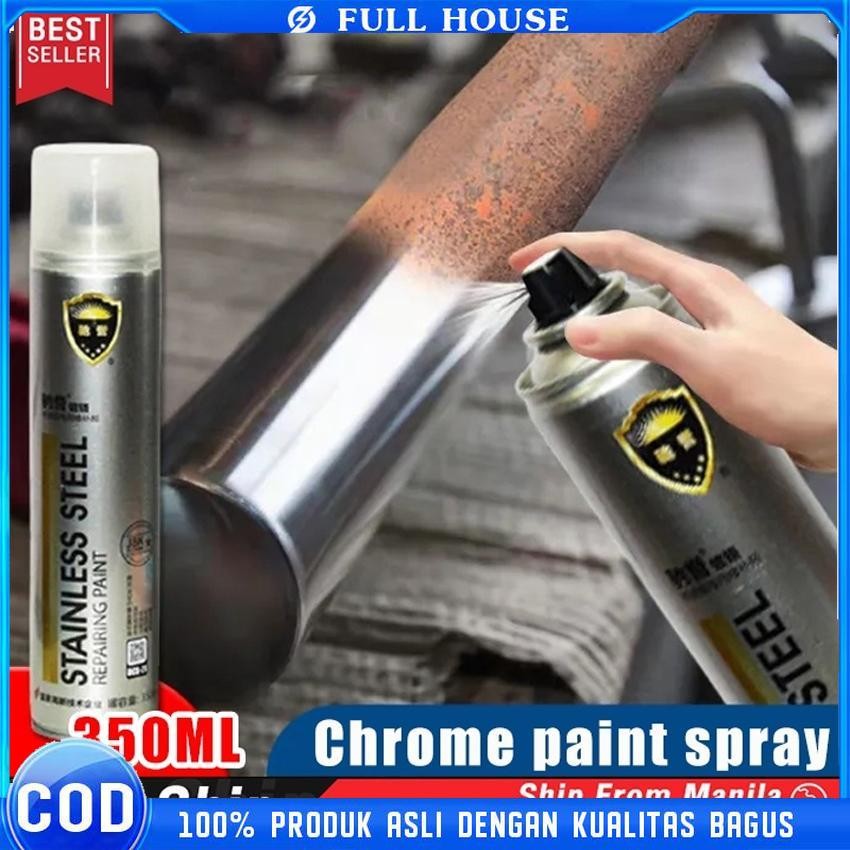 【350 ML】Full House Cat Semprot Chrome Sapporo Chrome Spray Paint Anti Karat Warna Stainless Automoti