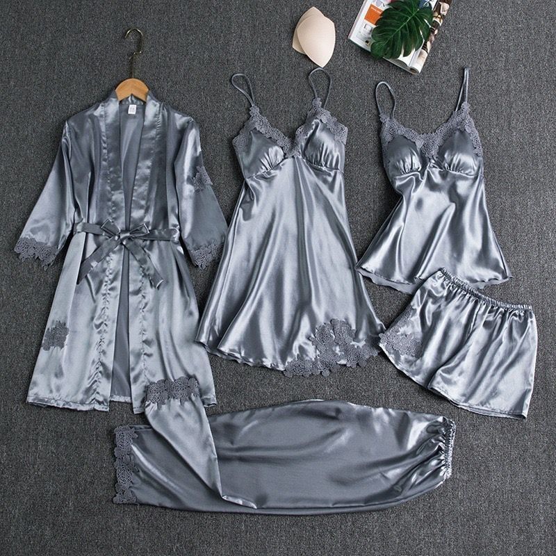 RECOMMENDED/ PIYAMA SET SEXY KIMONO 5IN1/BAJU TIDUR SATIN WANITA/BAJU TIDUR 5IN1 WANITA SET/LINGERY 