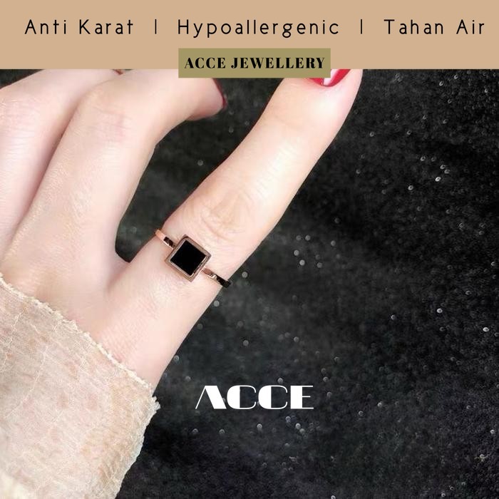 Cincin Titanium Kotak Hitam Rosegold Anti Karat Aksesoris Ring Fashion Korea Style Kekinian