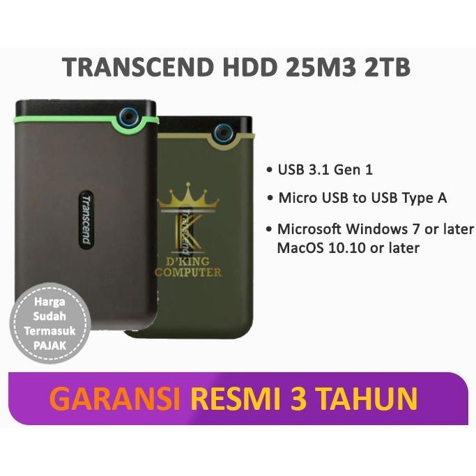 Harddisk External Transcend StoreJet 25M3 2TB - Hitam