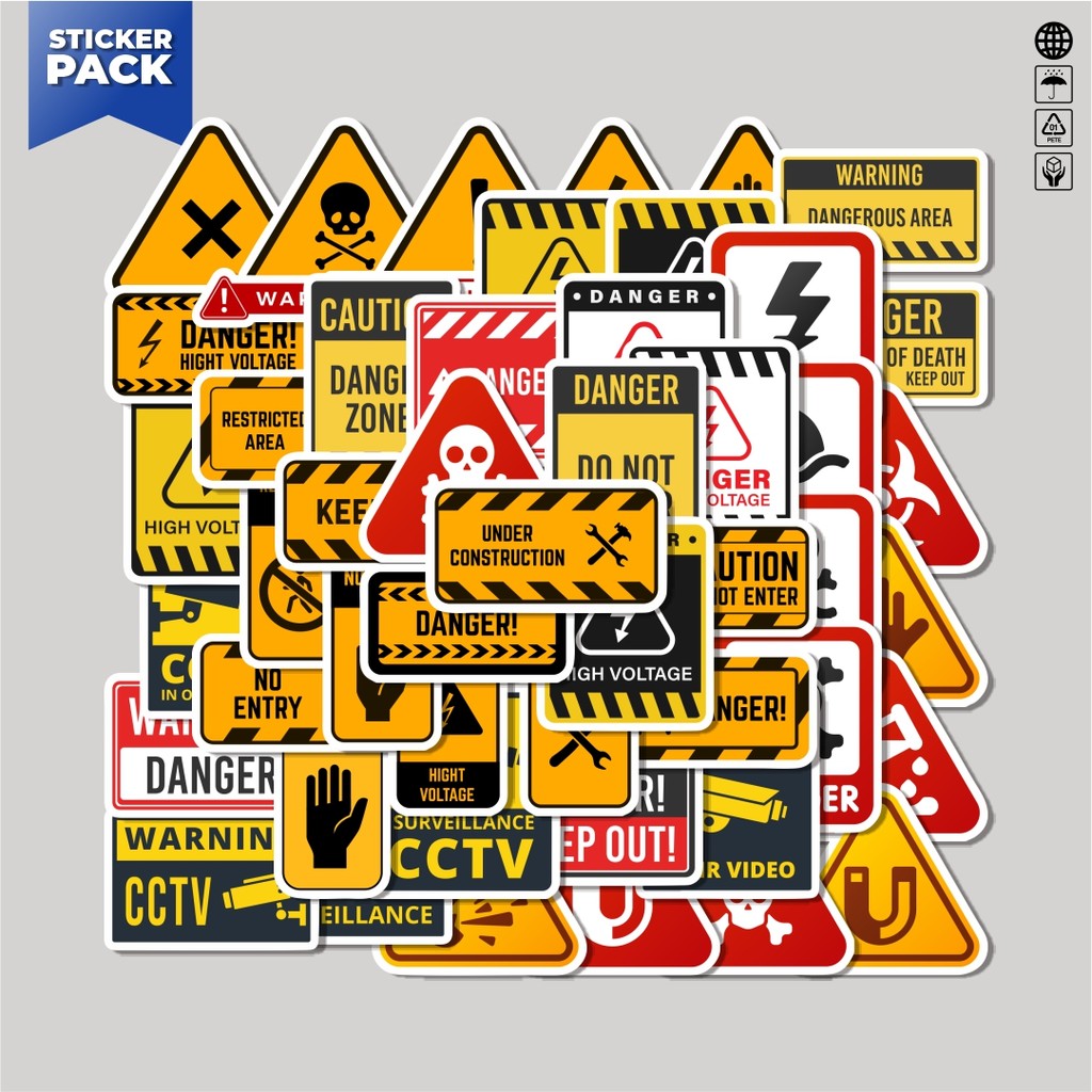 

[100PCS]Stiker Pack Stiker Warning Icons [Ikon Peringatan] Aesthetic Vinyl Anti Air Dekorasi Sticker Laptop Buku Journal Koper Helm Casing HP Gitar Helm Skateboard