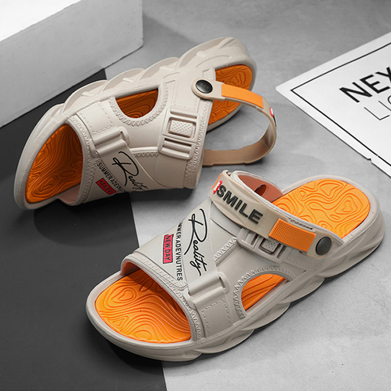 Sandal pria gaya Korea terbaru tahun 2025, bahan EVA, sol karet tebal, sandal outdoor dewasa