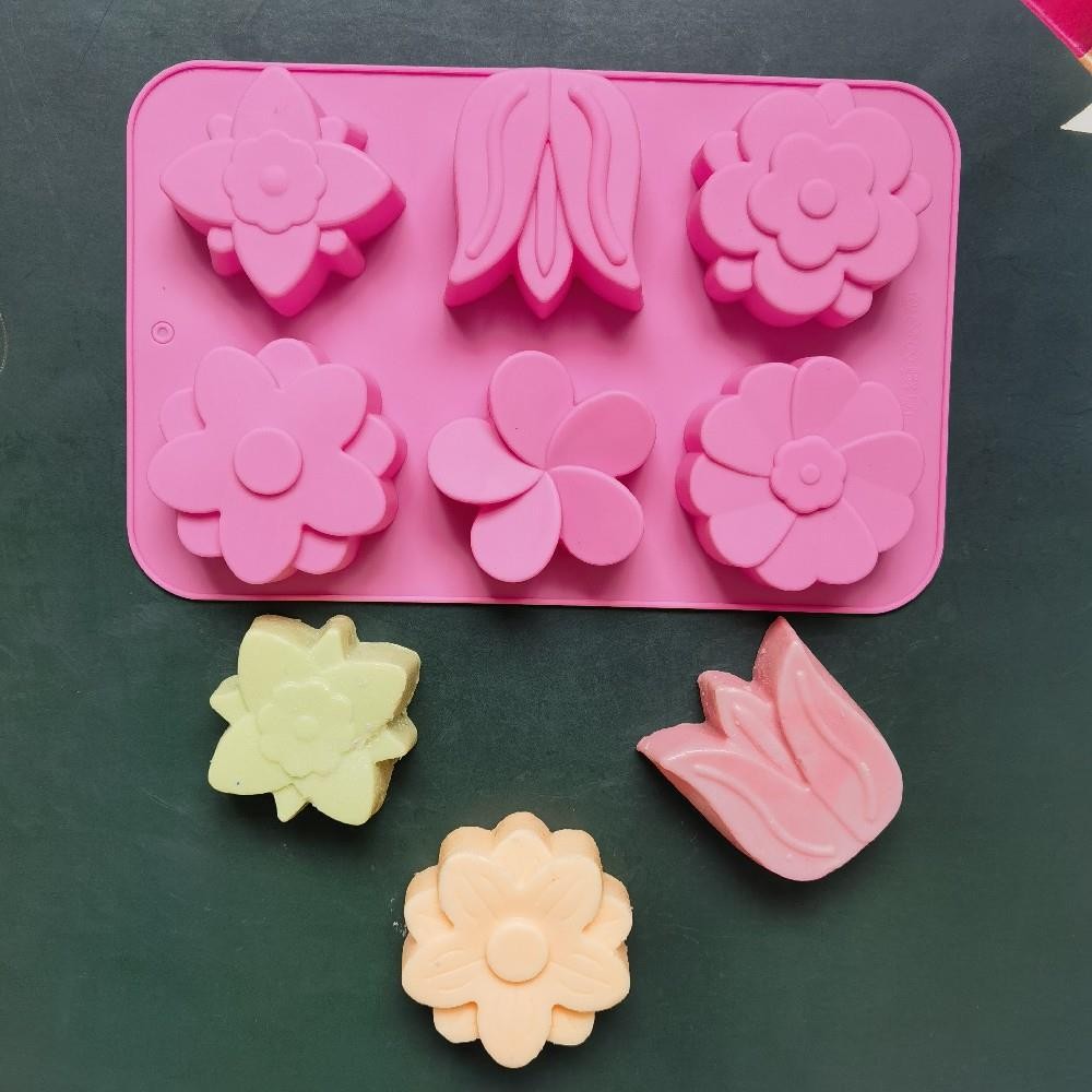 

6 Cavity 6 Type Flower-shaped Of Tulip Silicone Mold Suitable For Soap Candle Hand Making DIY Cake Chocolate Dessert Baking Mold