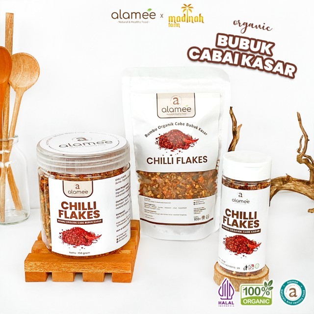 

Cabe Bubuk Kasar Chilli Flakes Cabai Bumbu Dapur Masak Organik Rempah Rimpang Murni Seasoning 150g madinah