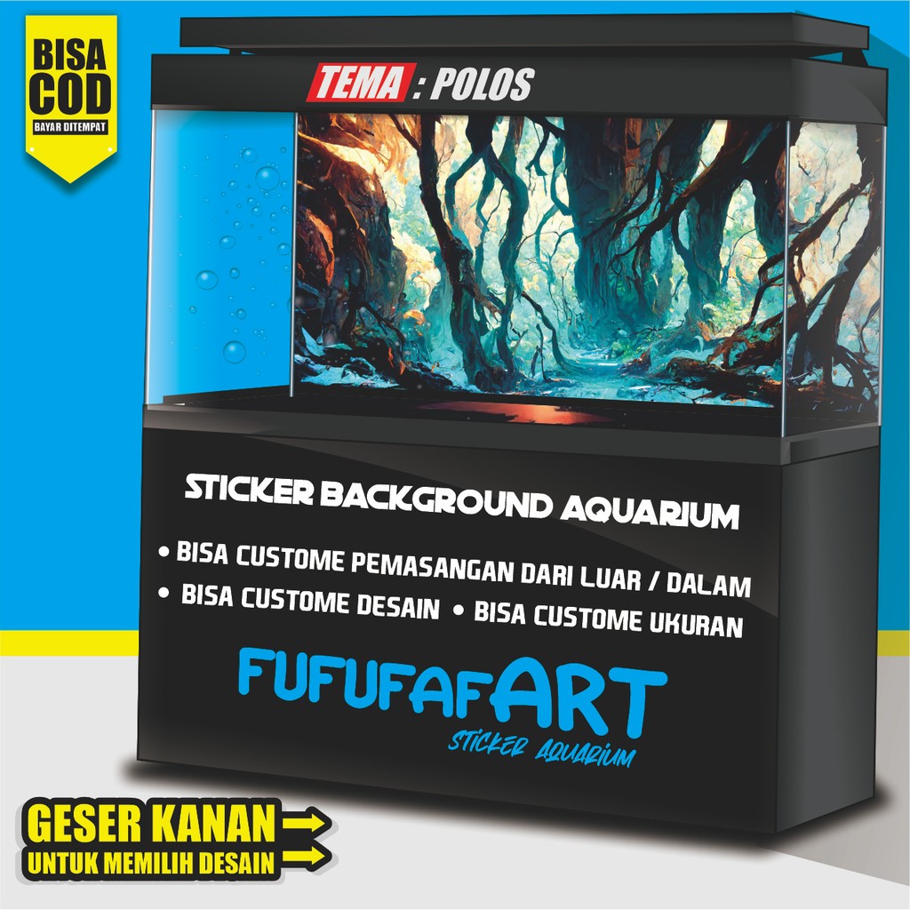 stiker setiker sticker wallpaper background aquarium belakang 3d tema gambar akar  3d CH